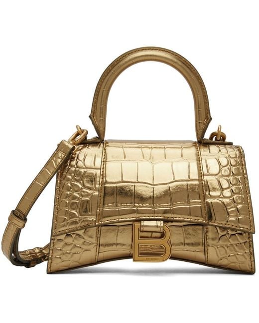 Balenciaga Leather Croc Xs Hourglass Bag in Gold (Metallic) | Lyst UK