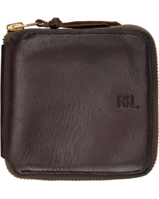 RRL Brown Leather Zip Wallet for men