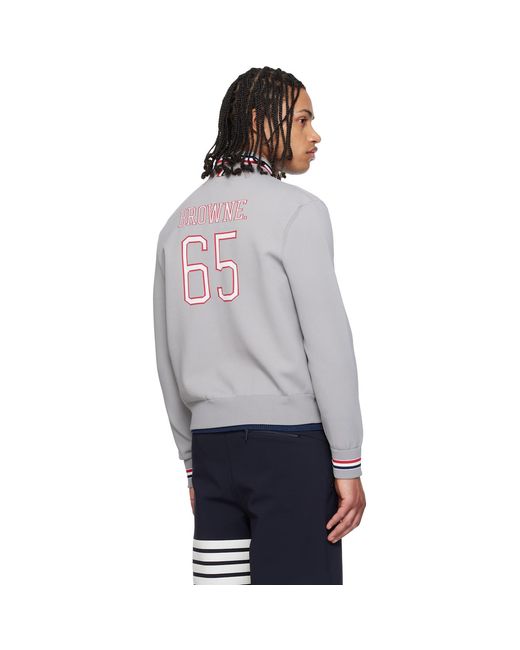 Thom Browne Gray 'Browne 65' Intarsia Zip Up Bomber Jacket for men