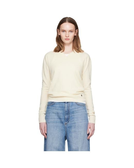 Stella McCartney White Off- Cashmere V-Neck Sweater
