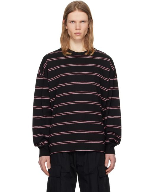 Juun.J Black Pin Stripe Long Sleeve T-Shirt for men