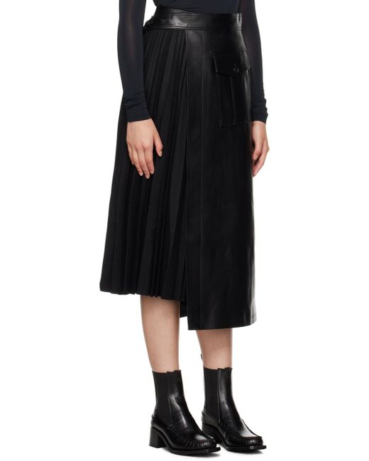 LVIR Black Pleated Faux-leather Midi Skirt