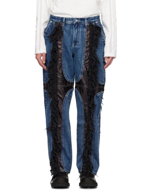 THUG CLUB Blue Paneled Jeans for men
