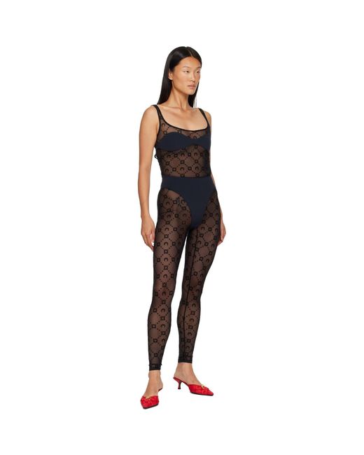 MARINE SERRE Black Monogram Mesh Flock Jumpsuit