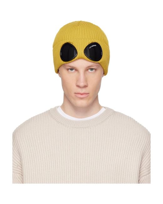 C P Company Green Cotton Goggle Beanie for men
