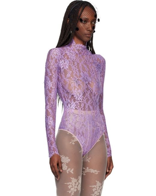 Valentino Purple Floral Lace Bodysuit