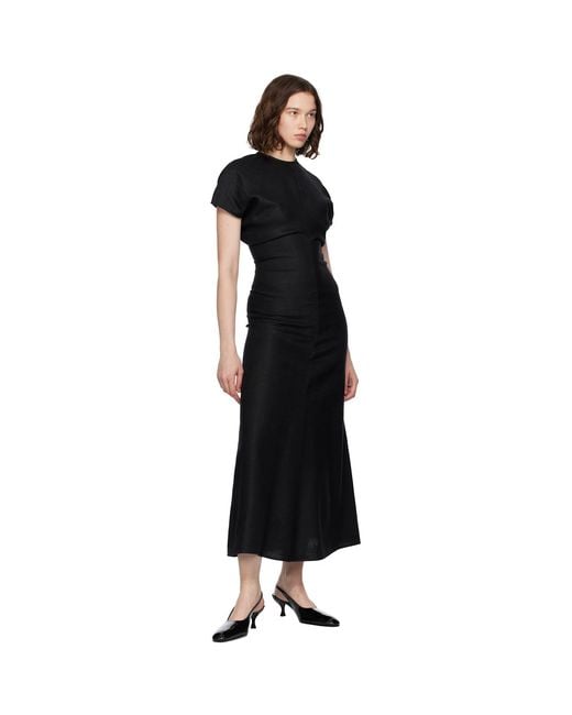 Totême Black Slouch Waist Basketweave Midi Dress
