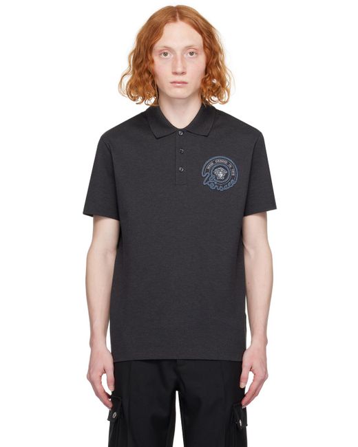 Versace Black Gray Nautical Medusa Polo for men