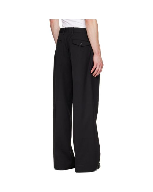 TONYWACK Black Melange Wool Wide-Leg Pleated Trousers for men