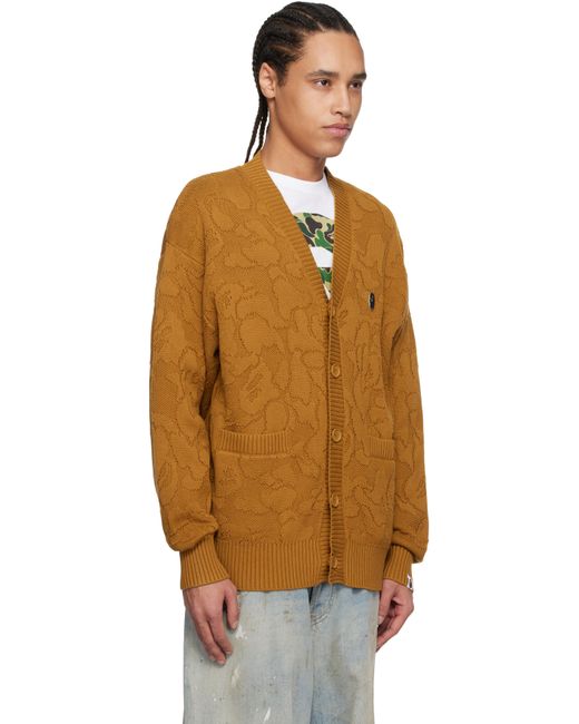 A Bathing Ape Orange Solid Camo Jacquard One Point Cardigan for men