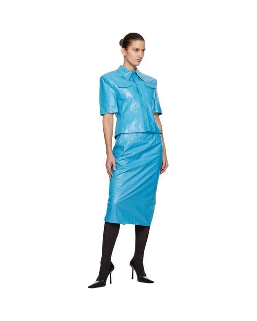 Willy Chavarria Blue Chavela S/S Leather Shirt