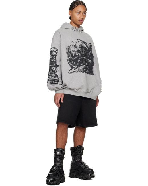 Pull À Capuche Surdimensionné Gris À Logos Et Image Gothiques Vetements pour homme en coloris Gray