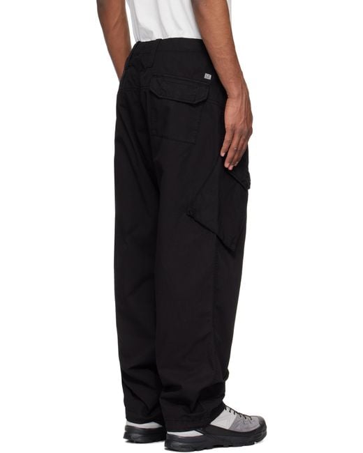 C P Company Black Cotton Gabardine Loose Cargo Pants for men