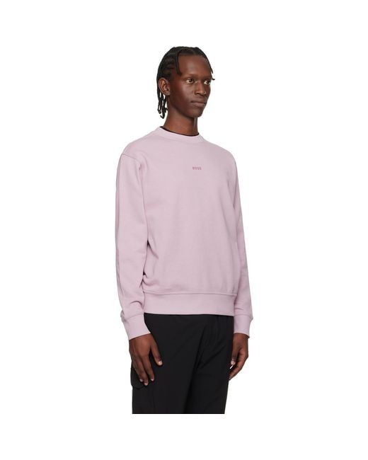 Boss Pink Cotton Terry Contrast Logo Relaxed-Fit Sweatshirt for men