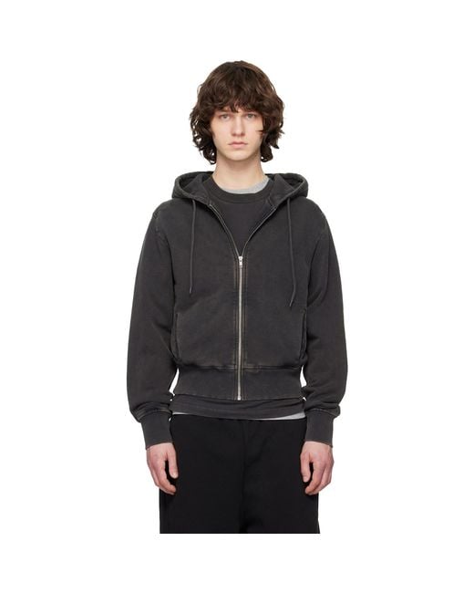 Entire studios Black Slim Zip Up Hoodie for men