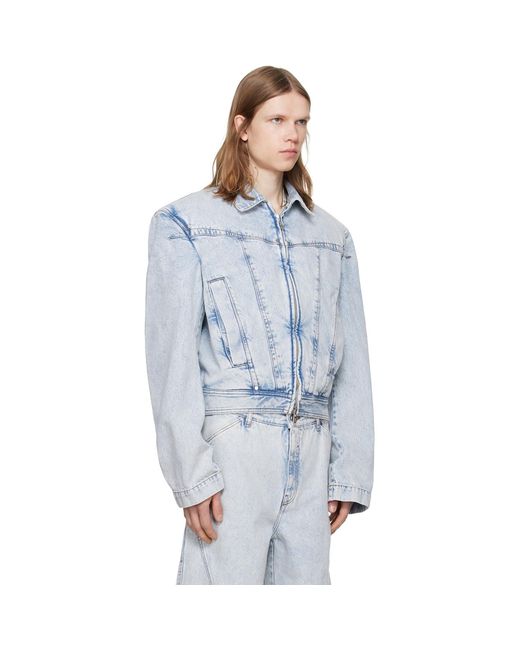 Louis-Gabriel Nouchi Blue Wide-Shoulder Zipped Denim Jacket for men