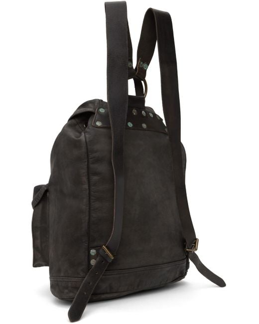 RRL Black Leather Rucksack Backpack for men