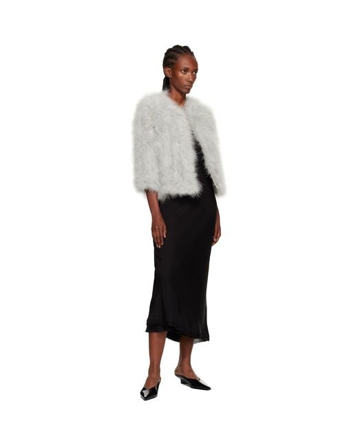 Yves Salomon Gray Turkey-Feather Cropped Jacket