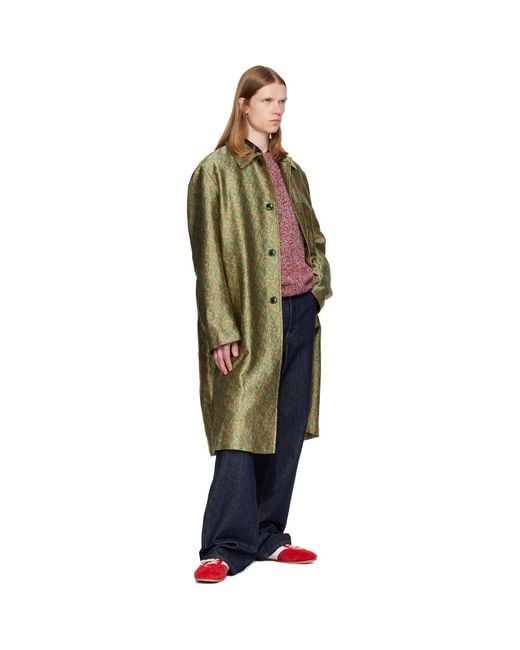 Dries Van Noten Green Jacquard Coat for men