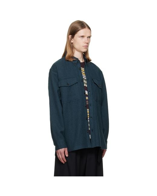 Dries Van Noten Blue Wool Overshirt for men