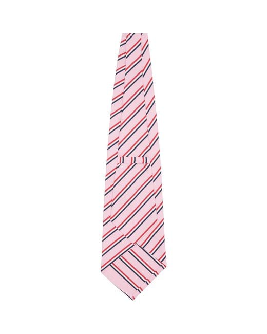 Thom Browne Pink Silk Cotton Mogador Tricolor Wide Tie