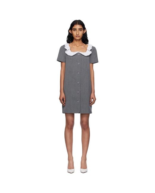 Pushbutton Black Frilled Neck Minidress