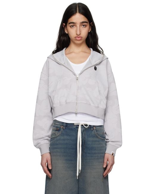 Pull À Capuche Écourté Gris À Glissière Et À Motif Camouflage En Jacquard A Bathing Ape en coloris White
