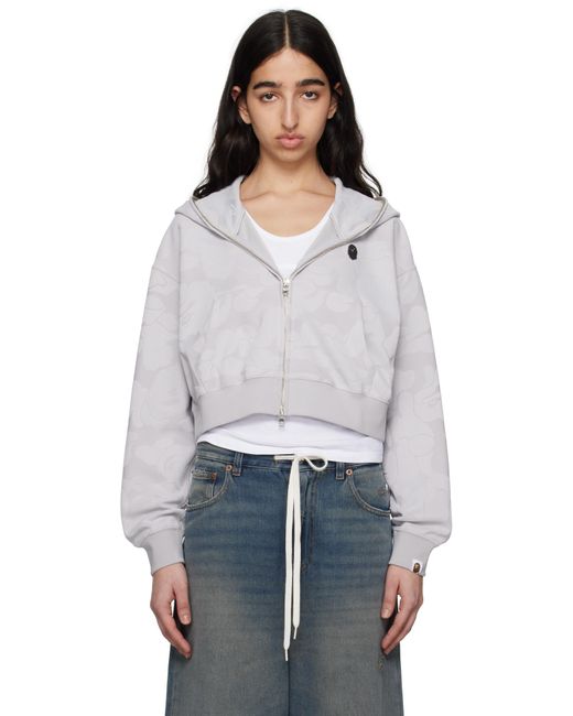 A Bathing Ape White Solid Camo Jacquard One Point Cropped Zip Hoodie