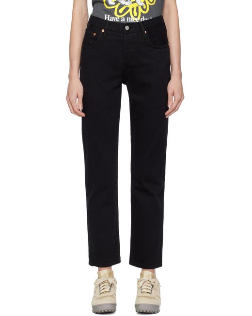 Levi's Black 501 Cropped Straight High-rise Jeans
