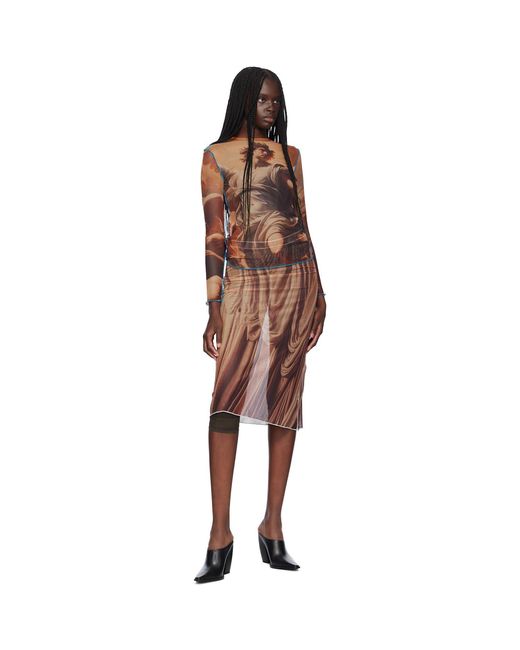 ROKH Multicolor Draped Printed Midi Skirt