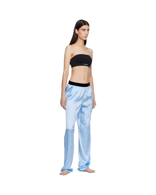 Tom Ford Blue Stretch Silk Satin Pj Lounge Pants