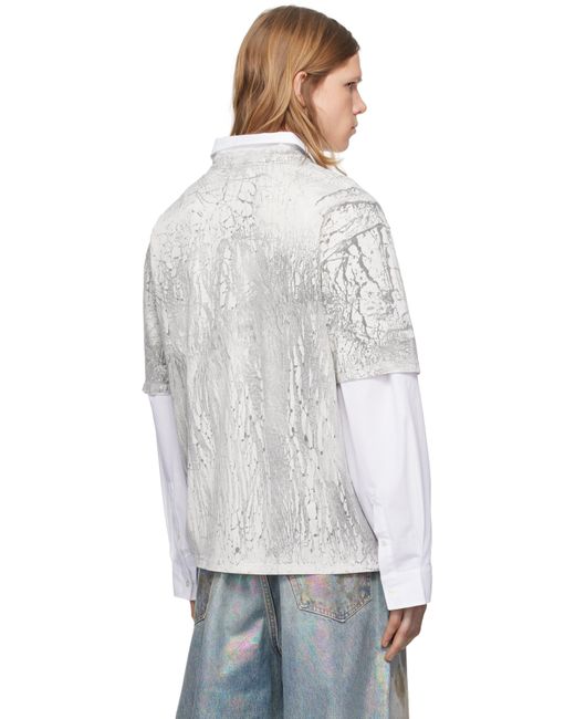 メンズ Acne グレー プラスター プリントTシャツ White