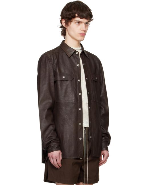 メンズ Rick Owens ブラウン Hollywood Outershirt レザージャケット Black