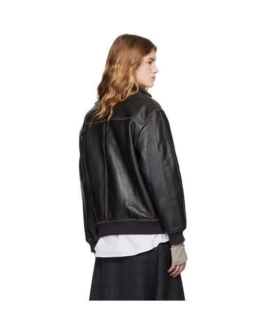 DUNST Black Stand Collared Leather Jacket