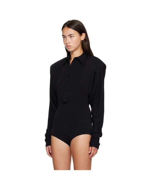 Mugler Black Batsleeves Polo Bodysuit