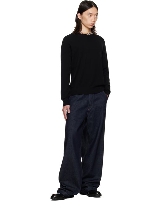 Burberry Black Check Trim Wool Sweater for men