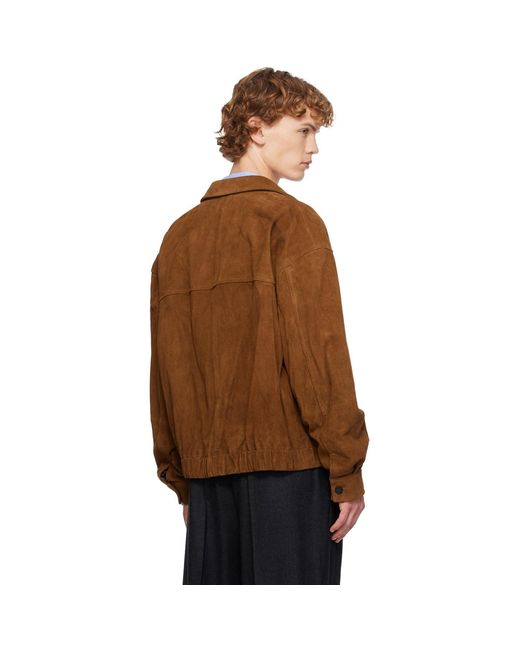 LE17SEPTEMBRE Brown Suede Zip Blouson Leather Jacket for men