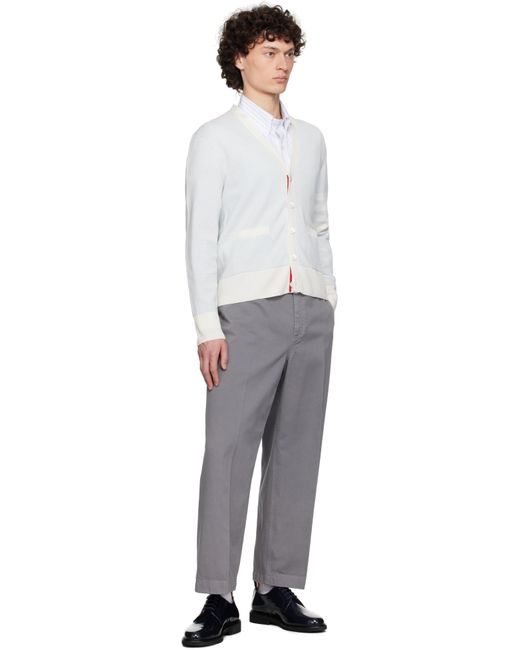 Thom Browne White Thom E Linen Cotton 4-bar Relaxed Fit Cardigan for men
