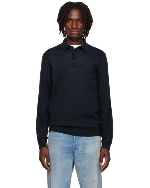 Polo À Manches Longues Bleu Marine En Laine Vierge Boss pour homme en coloris Black