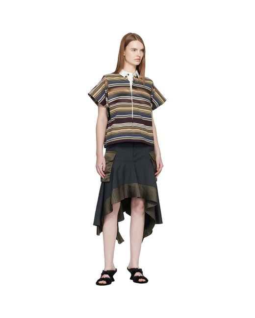 Sacai Black Horizontal Stripe Polo