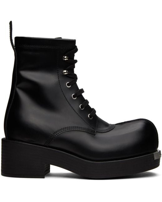 ロングブーツ MM6 MAISON MARGIELA BLACK LEATHER BOOTS MM6 by Maison Martin Margiela Lace-up Leather Ankle Boots in