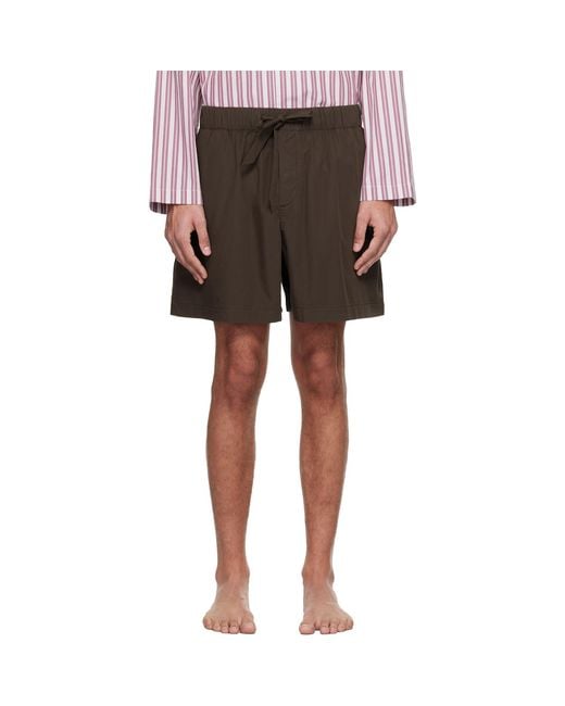 Tekla Brown Poplin Pyjama Shorts for men