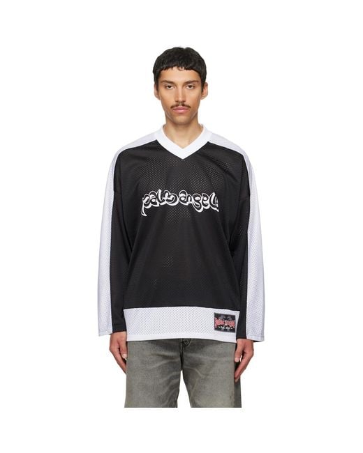 Palm Angels Black Thai Logo Mesh Loose Long-Sleeved T-Shirt for men
