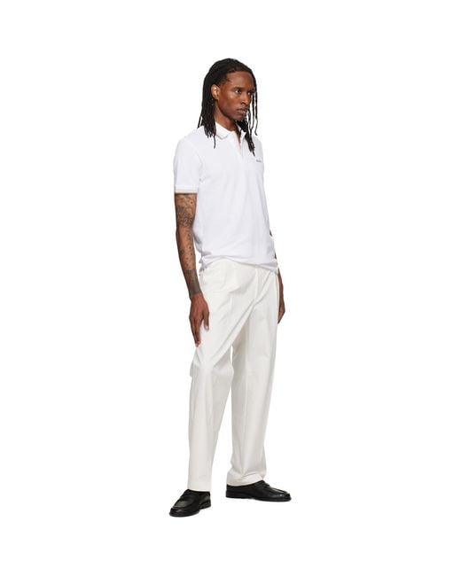 Boss White Contrast-Tipped Cotton Piqué Polo for men