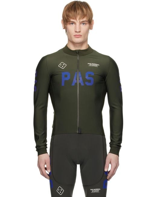 Pas Normal Studios Black Khaki 'Pas' Mechanism Thermal Long Sleeve Cycling Top for men