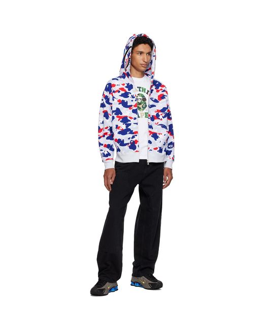 A Bathing Ape Blue Sta Strike Camo Shark Full Zip Hoodie for men