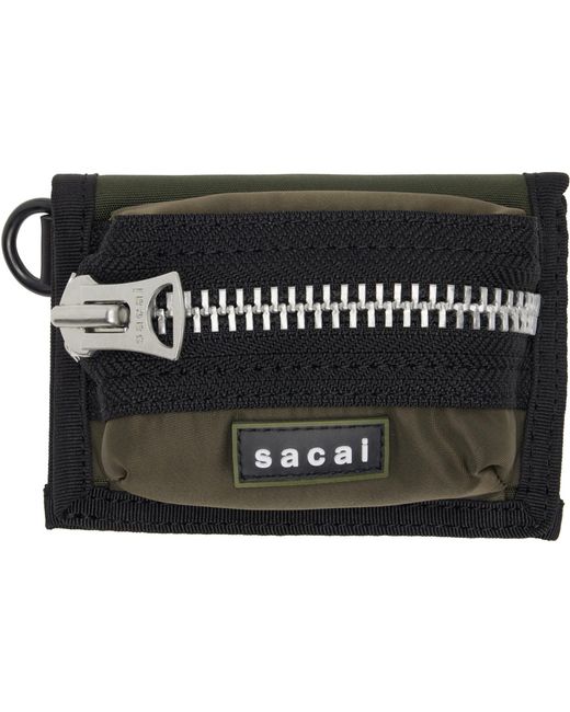 Sacai Black Khaki Pocket Trifold Wallet for men