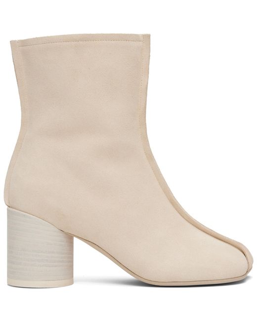 MM6 by Maison Margiela Natural Off- Suede Anatomic Stitch Toe Ankle Boots