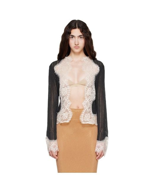 Anna Sui Natural Off- Lingerie Lace Knit Cardigan