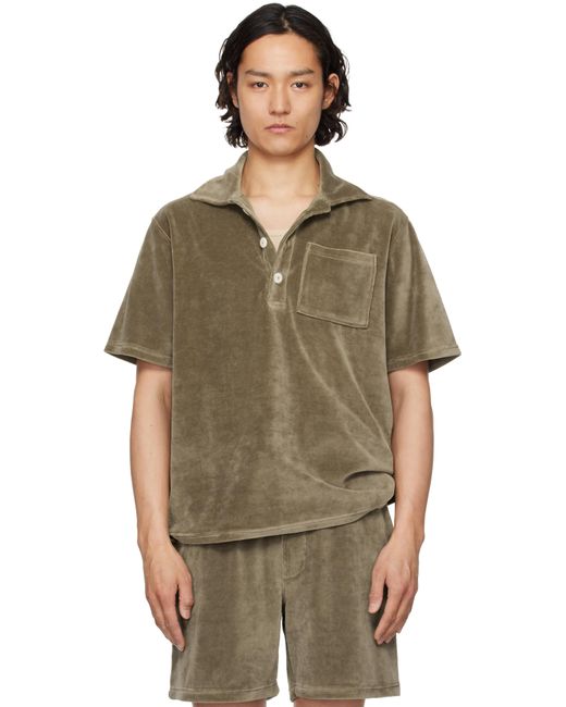 メンズ Oas トープ Morel Girona ベロア ポロシャツ Green
